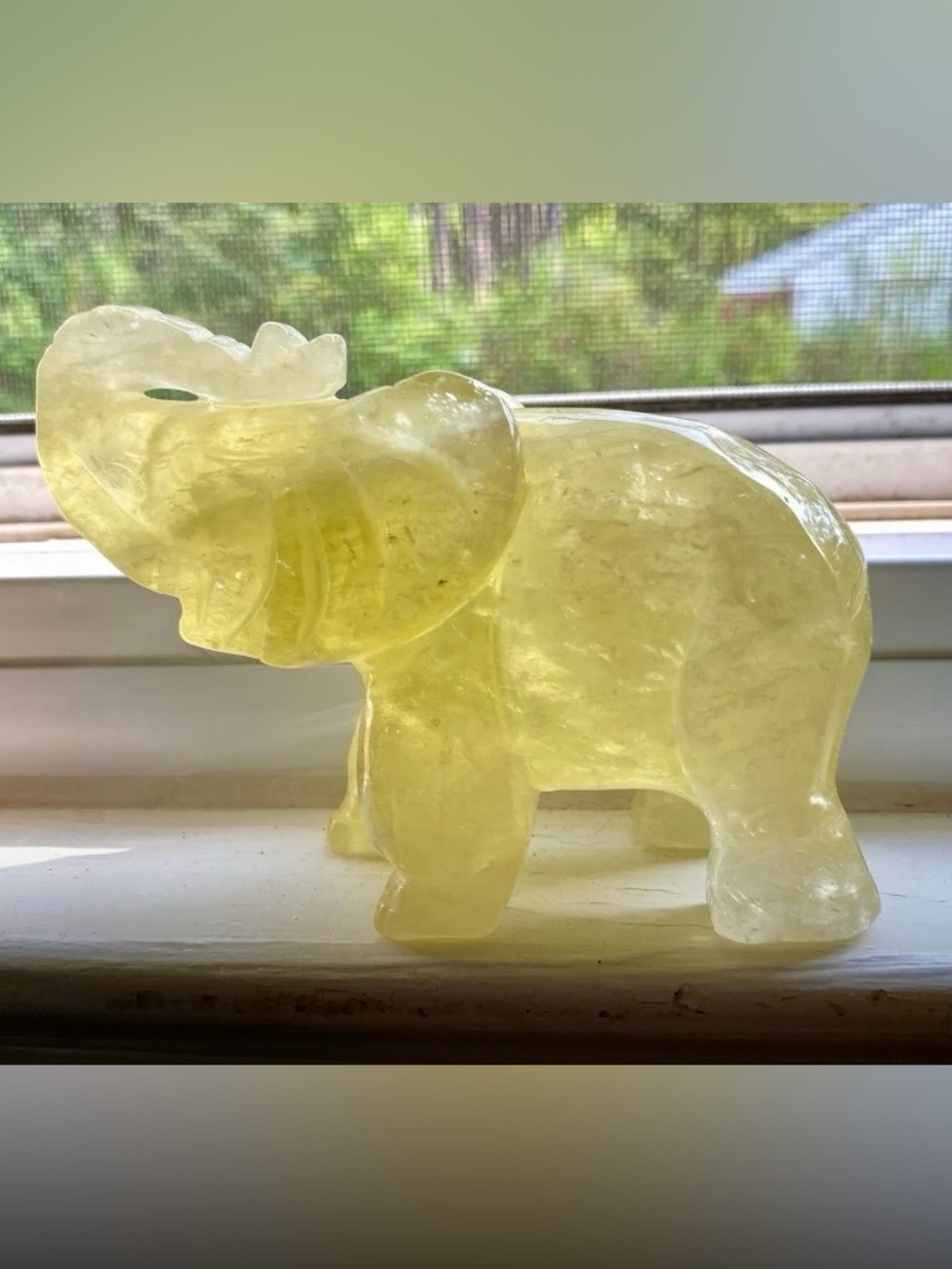 Large Natural Lemon Quartz Hand-Carved Elephant | Translucent Totem w/ Rainbows